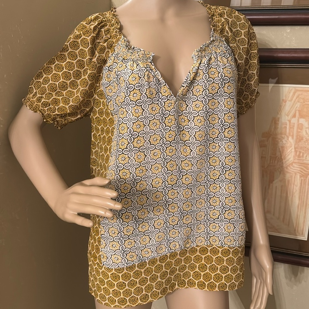 JOIE 100% silk Tribal Smocked Top sz L